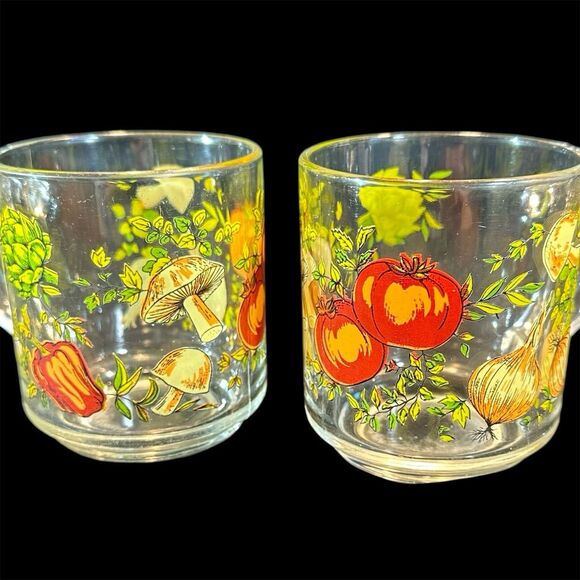 Vintage Arcoroc Spice of Life Glass Mugs, Set of 2, Mushrooms Retro Kitchen - Picture 7 of 12